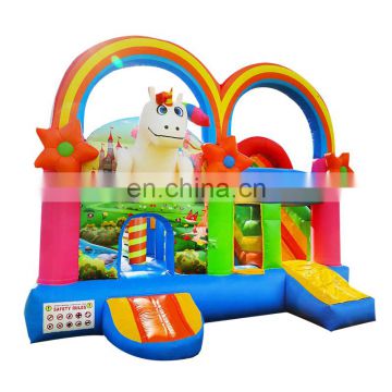 Commercial Party Rental Inflatable Princess Unicorn Bouncy Castle Pink Rainbow Bounce House Combo With Dry Slide