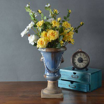 Hand Made Blue Cream Retro European Countryside Ceramic Flower Vase For Succulent