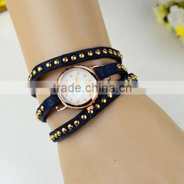 2015 Hot Sale Leather Bracelet Watch With Diamond With Good Quality With Mushroom Nail photo-2