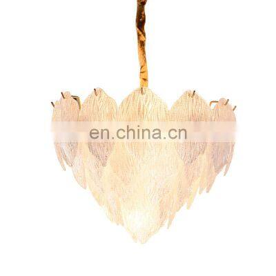 Ripple Leaf Feather Crystal Glass Chandelier for Home Hotel Villa Kitchen Living Room