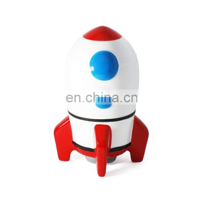 cheap large custom rocket shaped porcelain ceramic saving money box coin piggy bank for boy kid children