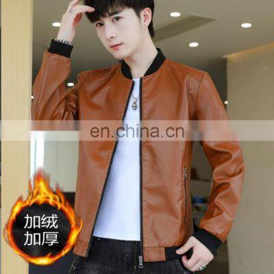 Customized brand LOGO PU leather jacket street windbreaker lapel hooded jacket hooded hip-hop bomber jacket men autumn washed