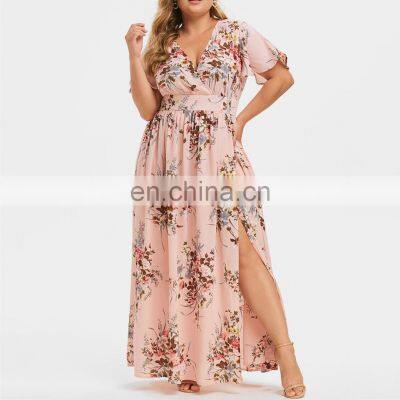 A-line Floral Printing Chiffon Woman Dress Summer Long Dresses Plus Size Women Clothing Maxi Casual Dress photo-3