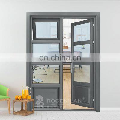 ROGENILAN thermal break aluminium casement door combine with awning window China manufacturer