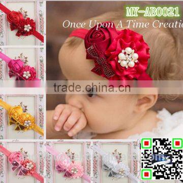 Fashion baby hair accessories roses flowers with jewelry and blingbling glitter headband MY-AB0021