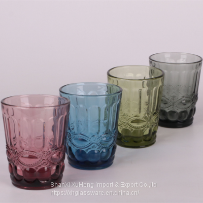 Factory Wholesale Retro Pink Blue Green Colored Drinking Glass Cup For Wedding