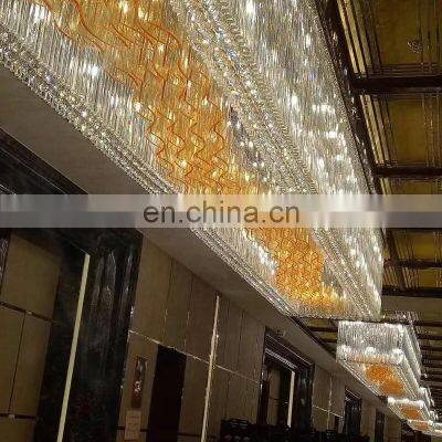 Modern Decorative Villa Hotel Lobby Luxury Rectangular Crystal Ceiling Led Chandelier Pendant Light