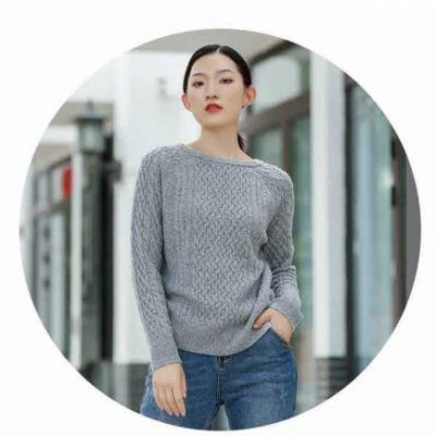 100% Cashmere Women′ Cable Knit Sweater Round Neck Sweater