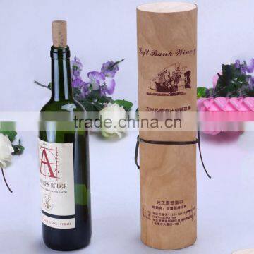 Custom logo round bark wooden wine box for single bottle