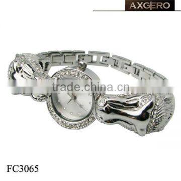 Rhinestone gragon shape silver bracelet watches