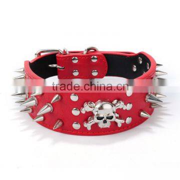 Wholesale dog chain nails skulls multi color pu leather dog collar
