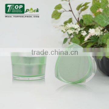 2015 Popular Triangle Green Cosmetic Plastic Cream Jar for Facial, Eye Essense