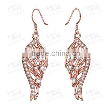 2015 Ladies latest fashion fish shape design rose gold diamond earring