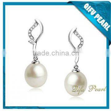 2014 Elegant Freshwater Pearl Earring Jewelry in 925 Sterling Silver Plated Plated with Thick Rhodium