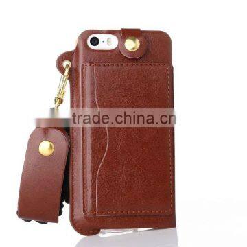 Luxury metal pu leather case with card slot for iphone SE/5/5S Thin holder full back cover with string for iphone SE/5S