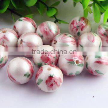 Colorful bubblegum ball acrylic matte pearl print flower chunky round large pearl beads for kids necklaces making!