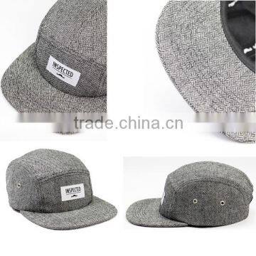 Custom-made Herringbone 5 Panels Cap With Woven Label Patch Logo photo-3