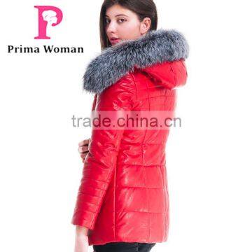 New Design Winter Women Short Coachman Leather Jacket With Brown Fox Hat Overcoat photo-3