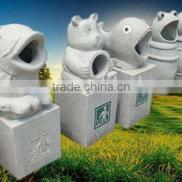 granite stone dustbin with animal carving