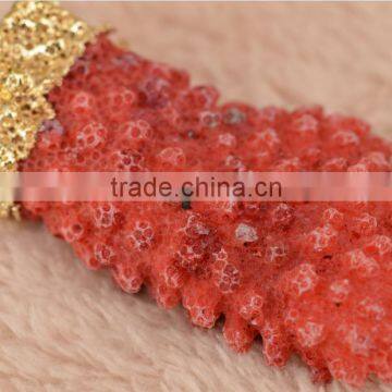 Wholesale Golden Tone Alloy Gemstone Natural Coral Pendant photo-5