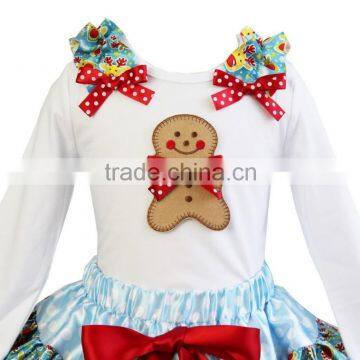 Xmas Blue Reindeer Ruffles Gingerbread Man White Long Sleeves Tee