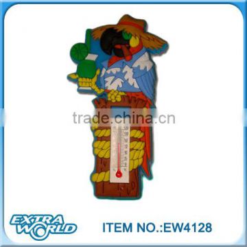 cartoon parrot 3d pvc fridge magnet with thermometer