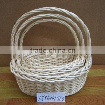 3pcs big strong oval willow wicker baskets for flower with high handle