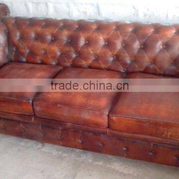 3 Seater Leather Sofa in Mango Wood photo-2