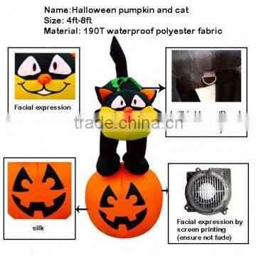 FREE SHIPPING HALLOWEEN BLACK CAT W/PUMPKIN INFLATABLE LIGHTS UP AIRBLOWN TALL photo-2