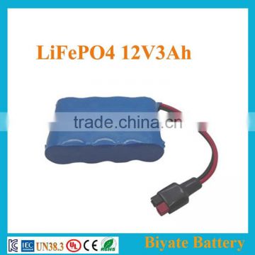 Hot Selling Rechargeable 12v3Ah LiFePO4 Battery Pack with PCM Protection for Toy