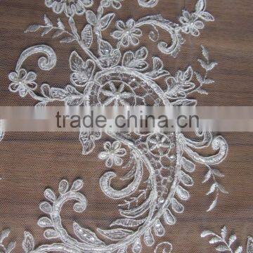 Hot Cheap Embroidered Soft Tulle/tulle African Fabric Lace Fushia Pink/beaded Lace Applique Motif/ photo-2