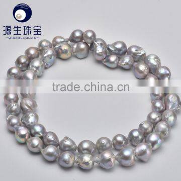 13-15mm 120cm Long Baroque Grey Color Natural Pearl Necklace for Wholesale photo-4