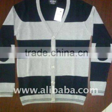 MEN'S L/SLV V-NECK Y/D STRIPE CARDIGAN SWEATER