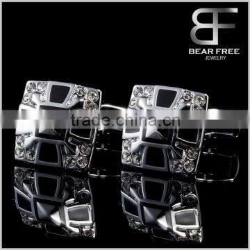 Men's Silver Black Classic Square Inlaid White CZ Cufflinks