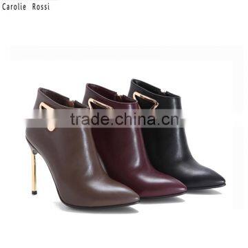 China wholesale fashion gold heeled classy pointed ankle boots
