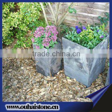 Popular used garden decors natural slate stone black flower pots