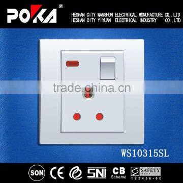 POKA New 15A Single UK Socket Switch With Light