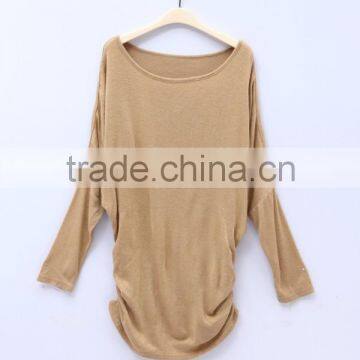 Comfortable material Women's plain long sleeve t shirt with drape hem