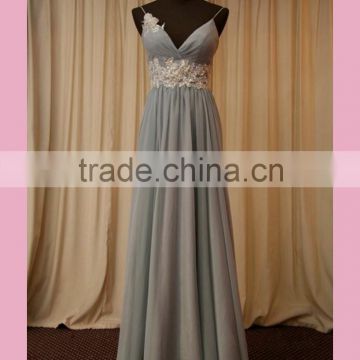 Silky chiffon grey backless prom dress