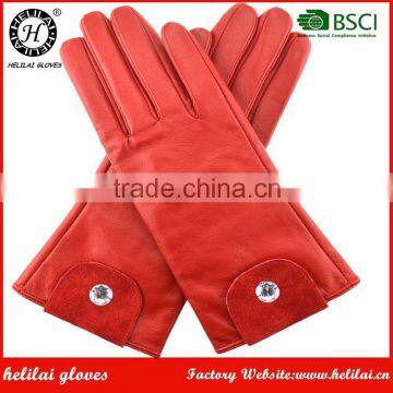 2016 New Arrival Winter Cashmere Lined Ladies Red Color Genuine Leather Gloves