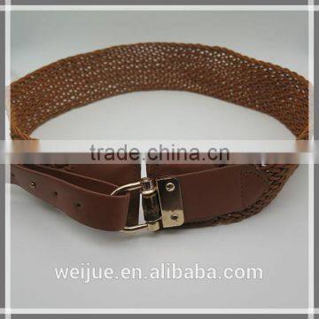 New fashion wide braided belt with real wood for dress