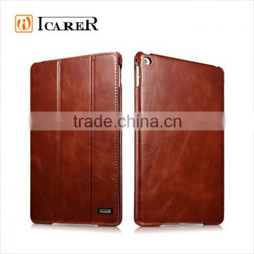 ICARER Genuine Leather Book Style Case For Apple iPad Mini 4 Tablet Real Leather Folio Cover With Stand Function