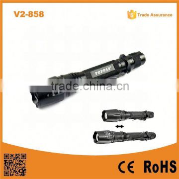 Hot Sale V2-858 18650 battery rechargeable long distance torch xm-l T6 aluminum led camping light