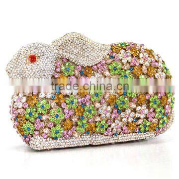 2015 Top one Sparkling Rabbit Shape Ladies fancy party purse/latest clutch purses/ Crystal evening Clutch Purse for Wedding