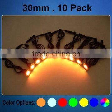 10pcs Kits 30mm Round RGB Color Change Deck Stair Light with Stainless Steel Bezel