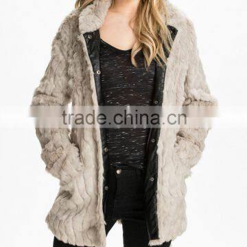 ladies round collar faux fur trench coat