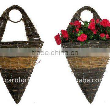 Black/Yellow Rattan Cone Wall basket- Rattan Wall cone flower pot - Black/Yellow Rattan Wall flower pocket