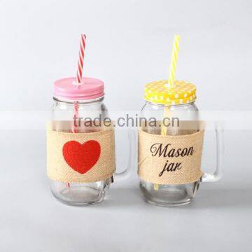 glass mason jar with burlap 20 oz