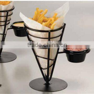 Black Wrought Iron Wire Fry Basket with Ramekin Holder