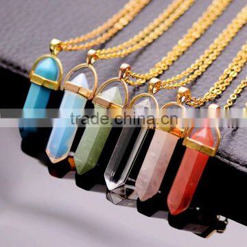 Natural Stone Bullet Shape Healing Point Pendant Necklaces Turquoise Crystal Stone Quartz Pendant Necklace Women Jewelry